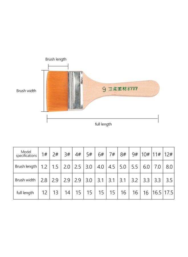 12-Piece Flat Hair Painting Brush Set Orange/Beige/Silver 12x2.8, 13x2.9, 14x2.9, 15x2.9, 15x3, 15x3.1, 16x3.1, 16x3.2, 16x3.3, 16.5x3.3, 17.5x3.5centimeter  - Image 3