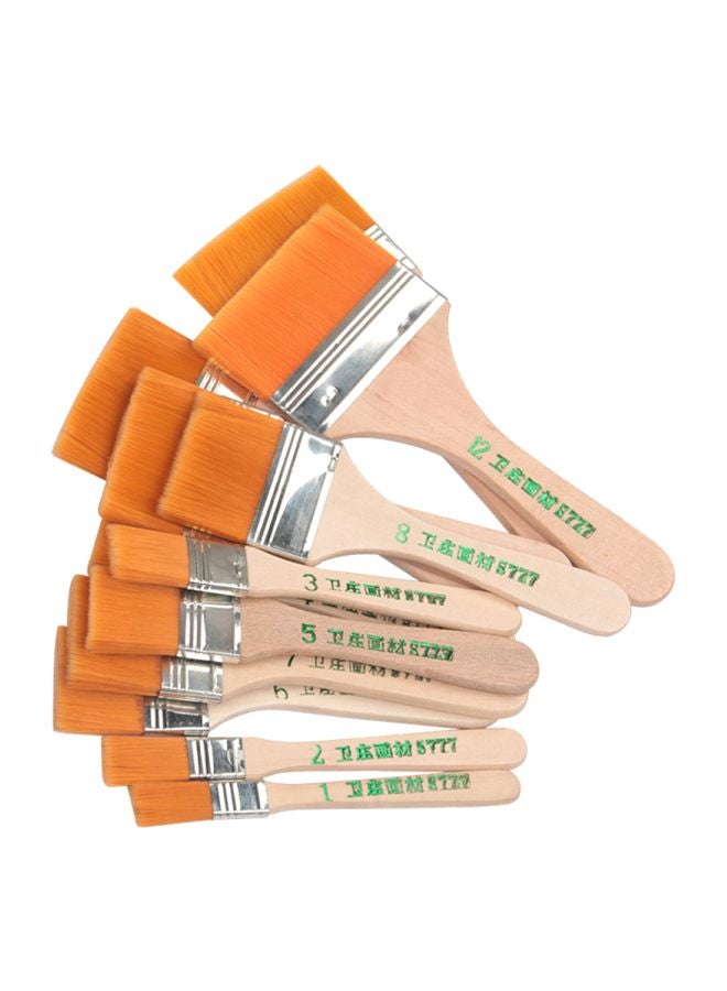 12-Piece Flat Hair Painting Brush Set Orange/Beige/Silver 12x2.8, 13x2.9, 14x2.9, 15x2.9, 15x3, 15x3.1, 16x3.1, 16x3.2, 16x3.3, 16.5x3.3, 17.5x3.5centimeter  - Image 1