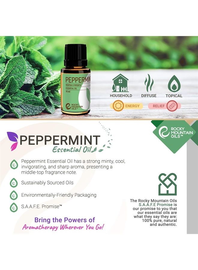 Rocky Mountain Oils Peppermint Essential Oil - 100% Pure and Natural Aromatherapy Essential Oils for Diffusers, Topical, and Home - 15ml - Image 1