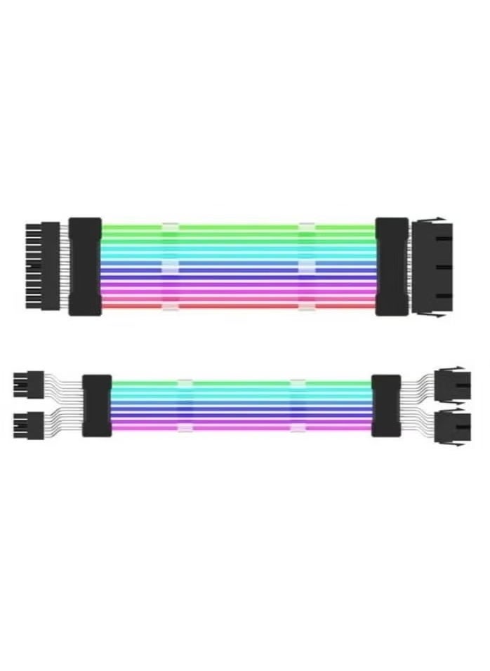 شو وو مجموعة من 2 كابلات تمديد طاقة ARGB Neon ATX 24 Pin كابل تمديد PSU للوحة الأم وكابل تمديد وحدة معالجة الرسومات 8 Pin المزدوج  - Image 1