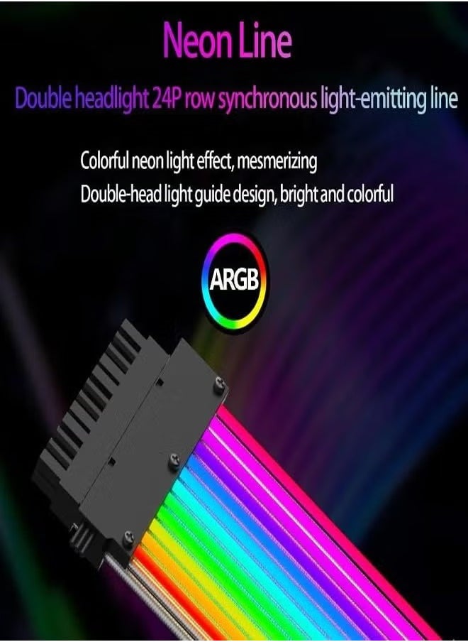 شو وو مجموعة من 2 كابلات تمديد طاقة ARGB Neon ATX 24 Pin كابل تمديد PSU للوحة الأم وكابل تمديد وحدة معالجة الرسومات 8 Pin المزدوج  - Image 5