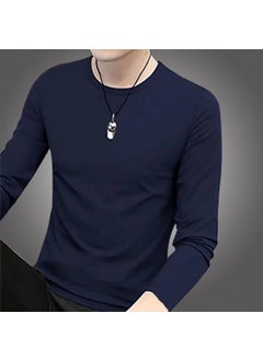 White Long Sleeve Casual T-shirt For Men Fit Base Layer Top Trendy Brand Ins Hong Kong Style Korean Version Versatile Color Top Navy blue long-sleeved T-shirT