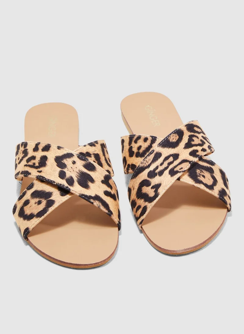 Ginger Cross Over Sandals In Leopard Print
