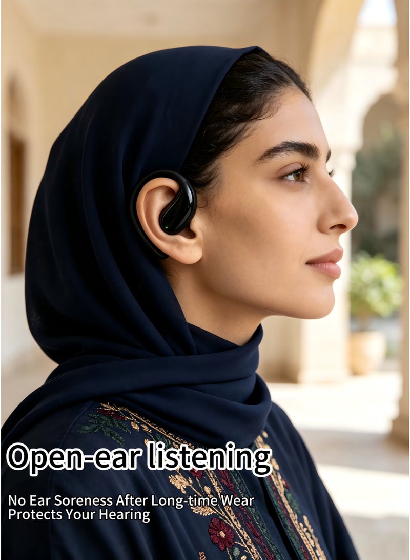 سماعات بلوتوث لارتداء خلف الأذن أحدثة، سماعات لاسلكية، مقاومة للماء بمعيار IPX4، تقنية OWS صوت هاي فاي ستيريو TWS، بلوتوث إصدار 5.4، مناسبة للرياضة واللياقة البدنية، تحكم باللمس، بطارية تدوم طويلاً مع ميكروفون، لون أسود وذهبي - Image 5