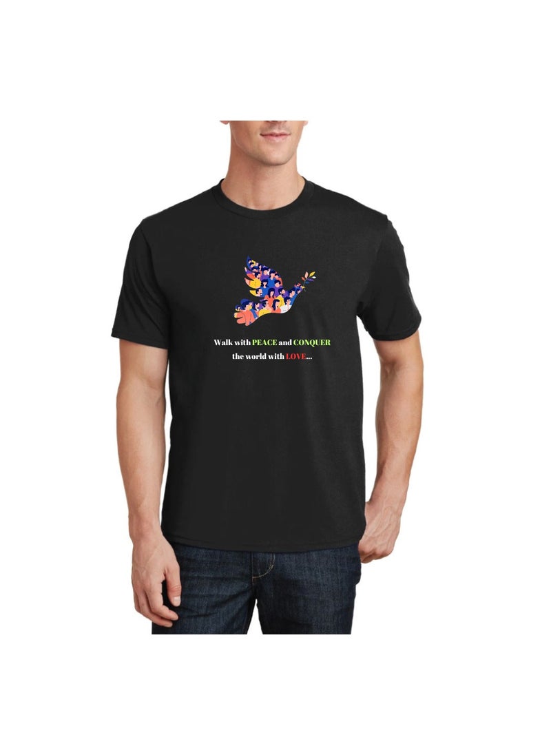 PRINTSHOP4ME - Peace Love Men's T-Shirt–Cotton Half Sleeve Round Neck Soft&Breathable Fabric Casual Wear For Everyday Comfort|Gift For Special Events - Image 1