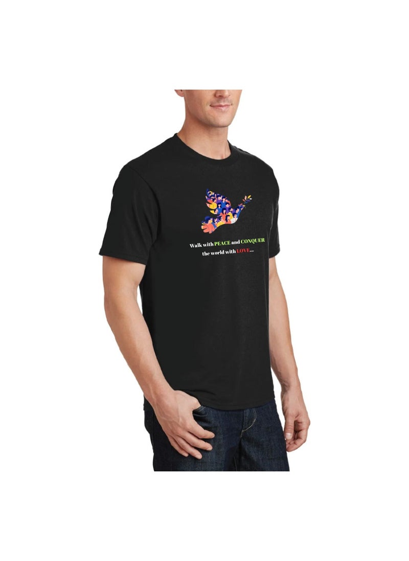 PRINTSHOP4ME - Peace Love Men's T-Shirt–Cotton Half Sleeve Round Neck Soft&Breathable Fabric Casual Wear For Everyday Comfort|Gift For Special Events - Image 1