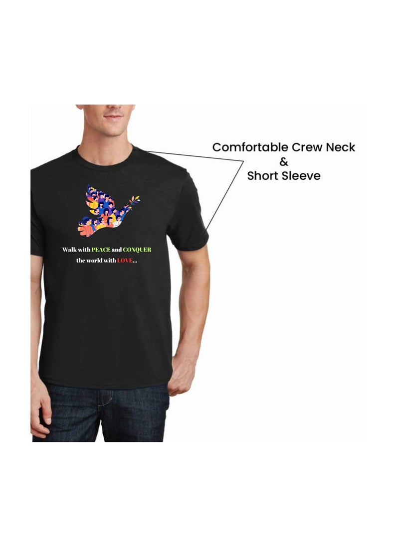 PRINTSHOP4ME - Peace Love Men's T-Shirt–Cotton Half Sleeve Round Neck Soft&Breathable Fabric Casual Wear For Everyday Comfort|Gift For Special Events - Image 1