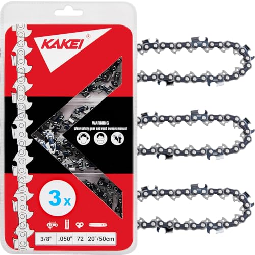 KAKEI Skiptooth 20 Inch Chainsaw Chain 3/8" Pitch .050" Gauge 72 Drive Links Fits Stihl MS311 MS391, Husqvarna 455 (Rancher), 460 (Rancher), Poulan Pro and More- 72EXJ072G (3 Chains) - Full Chisel - Image 1