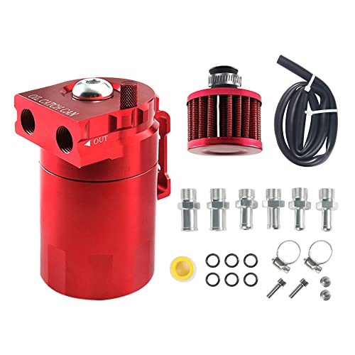 AOCISKA Aluminum Oil Catch Can,Baffled Oil Catch Can Kit,300ml Oil Reservoir Tank,Oil Separator Catch Can with Hose Kit,Universal Oil Catch Can Tank Polish Baffled Reservoir (Red) - Image 1
