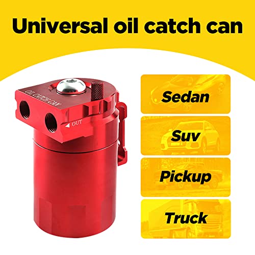 AOCISKA Aluminum Oil Catch Can,Baffled Oil Catch Can Kit,300ml Oil Reservoir Tank,Oil Separator Catch Can with Hose Kit,Universal Oil Catch Can Tank Polish Baffled Reservoir (Red) - Image 2