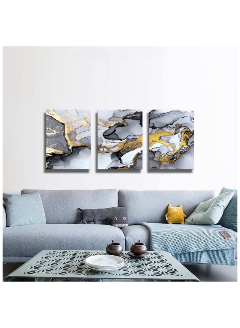 Today Idea Today Idea Modern Gold Fluid Ink | Black and White Grey Canvas Print | Framed Set of 3-Piece | Ideal for Living Room, Bedroom, Kitchen, or Office Décor (Abstract Watercolor, 20x28 inch) - Image 2