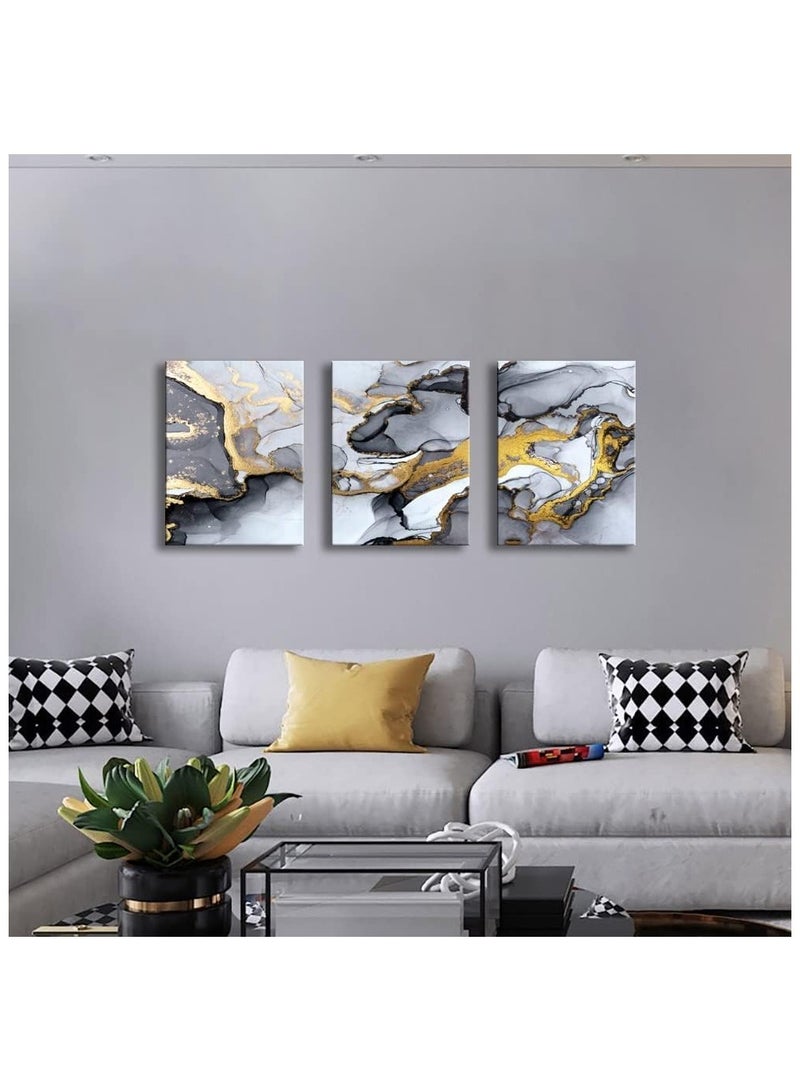 Today Idea Today Idea Modern Gold Fluid Ink | Black and White Grey Canvas Print | Framed Set of 3-Piece | Ideal for Living Room, Bedroom, Kitchen, or Office Décor (Abstract Watercolor, 20x28 inch) - Image 3