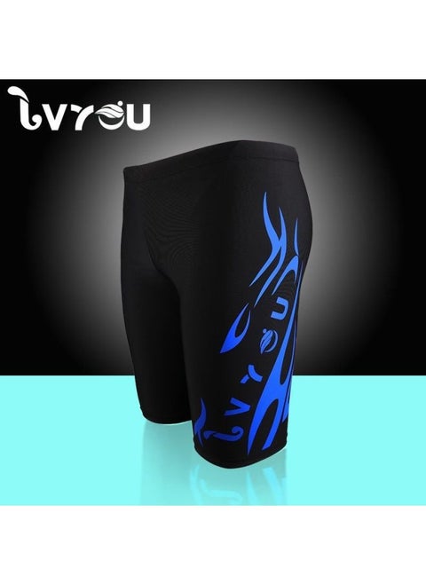 Men's Swimming Trunks And Swimming Cap Set Learning Swimming Equipment Quick-Drying Boxer Hot Spring Large Size Flame Five-Point Swimming Trunks-Color:8702 Five Points Blue Label Single Pants-4xl (recommended Weight 85-100kg )