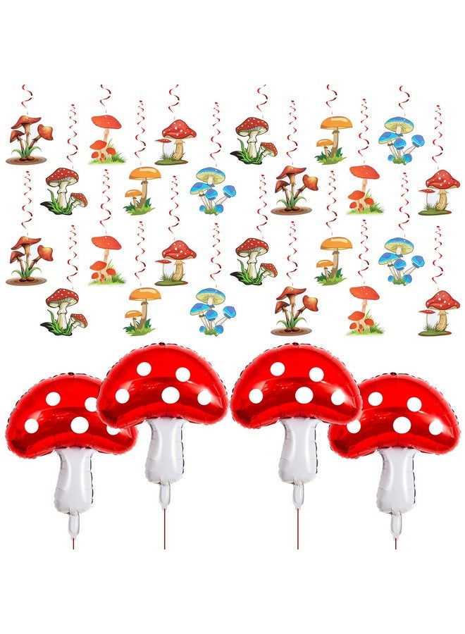 Lewtemi 28 Pcs Mushroom Decorations Hanging Swirls Foil Balloons Forest Plant Theme Balloon Wonderland Party Supplies Wall Decor for Wedding Birthday  - Image 1