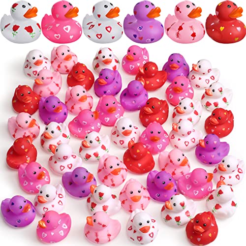 Jerify 24 Pcs 2 Inch Valentines Day Rubber Duckies Bulk Mini Heart Rubber Ducks for Kids Bathtub Toys Classroom Prizes Birthday Wedding Party Favors Gifts Goodie Bag Fillers 6 Styles Cute - Image 1