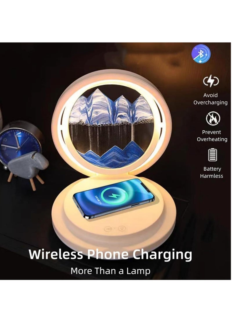 KASTWAVE Moving Sand Art Picture Lamp, Sand Painting Table Lamp with Wireless Charger & Bluetooth Speaker, Dynamic Sand Art Sandscapes, Touching Control Hourglass Ambient Light, Sensory Relaxing Table Decor - Image 2
