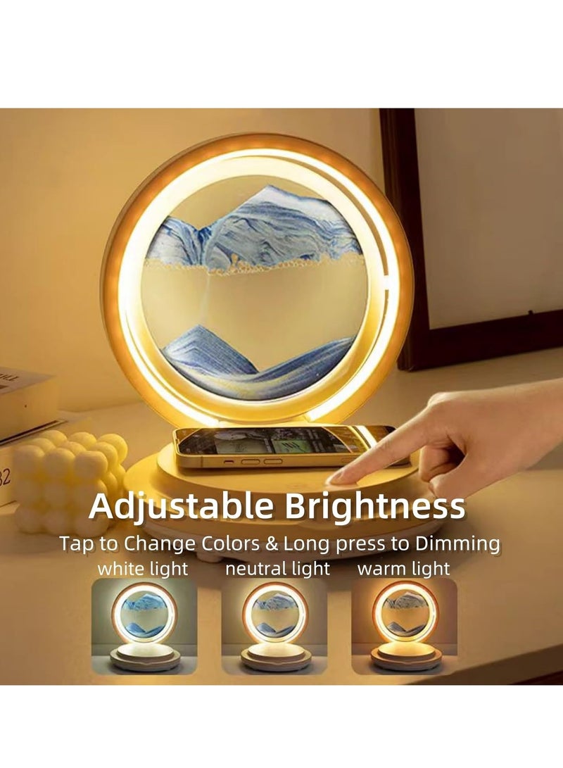 KASTWAVE Moving Sand Art Picture Lamp, Sand Painting Table Lamp with Wireless Charger & Bluetooth Speaker, Dynamic Sand Art Sandscapes, Touching Control Hourglass Ambient Light, Sensory Relaxing Table Decor - Image 3