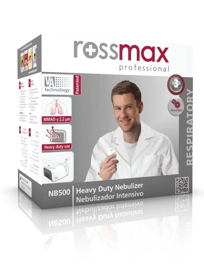 Rossmax - Rossmax NB500 Heavy Duty Nebulizer High Performance Inhalation offers an effective and quick solution for asthma and breathing difficulties. It converts liquid medication into fine mist for easy inhalation, delivering the treatment directly to the airways to alleviate symptoms quickly and improve breathing It can be used very easily by family members Device  Rossmax Nebulizer NB500 Effective and Precise Respiratory Treatment  Medical Nebulizer Rossmax NB500 Durable and High Quality Inhalation Device Rossmax nebulizer heavy duty nebulizer Rossmax inhalation device high performance respiratory treatment medical nebulizer durable inhalation device effective nebulizer high quality inhalation precise respiratory treatment nebulizer for kids and adults health medical supplies and equipment home care nebulizers health medical supplies and equipment daily living aids health - Image 1