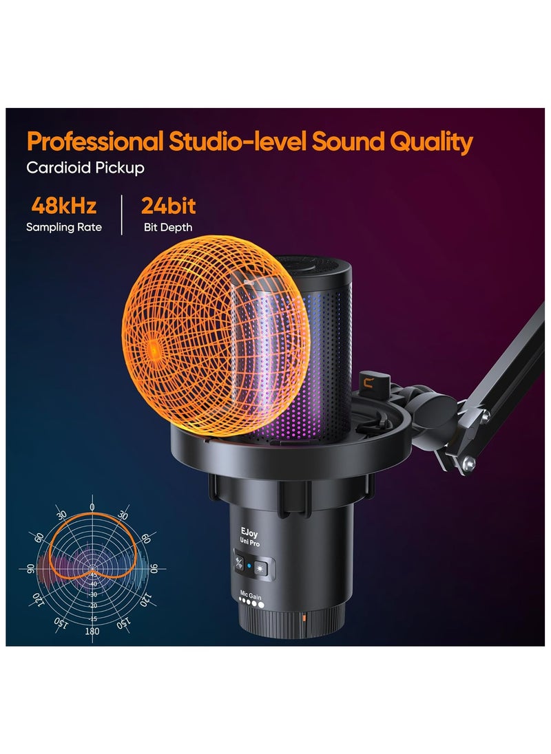 COMICA - Comica EJoy Uni Pro Wireless USB Condenser Gaming for PC, PS4, PS5, USB C Phone and Mac, Boom Arm RGB Computer Mic for Twitch, Streaming, Podcasting, Noise Cancellation Mic with Mute, Gain, Monitoring - Image 1