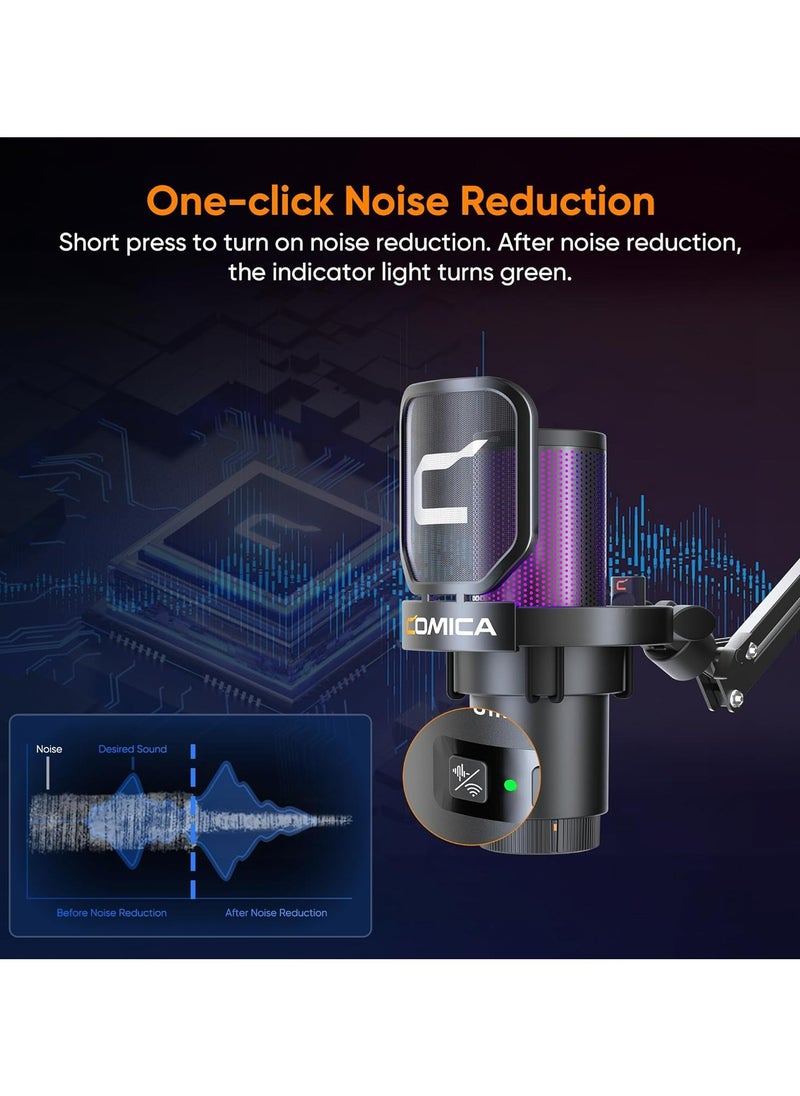COMICA - Comica EJoy Uni Pro Wireless USB Condenser Gaming for PC, PS4, PS5, USB C Phone and Mac, Boom Arm RGB Computer Mic for Twitch, Streaming, Podcasting, Noise Cancellation Mic with Mute, Gain, Monitoring - Image 1