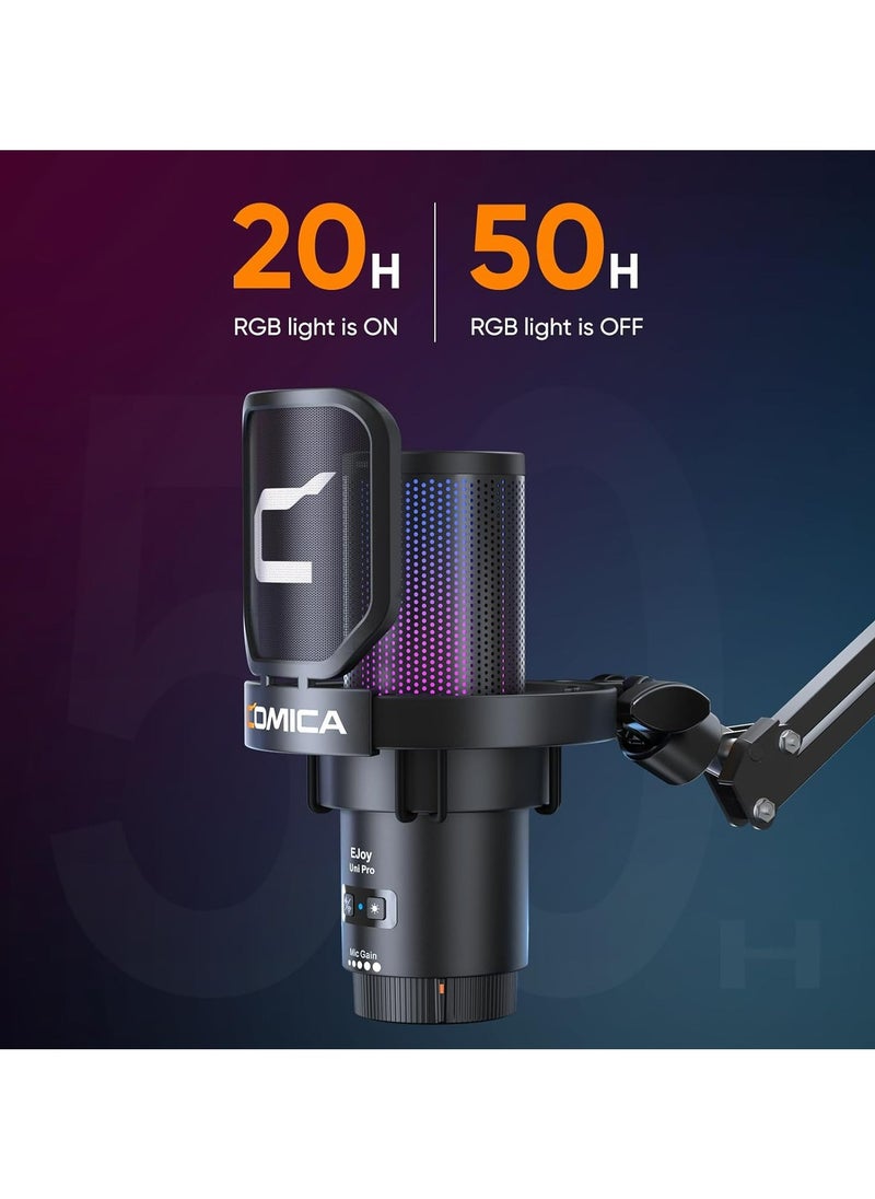 COMICA - Comica EJoy Uni Pro Wireless USB Condenser Gaming for PC, PS4, PS5, USB C Phone and Mac, Boom Arm RGB Computer Mic for Twitch, Streaming, Podcasting, Noise Cancellation Mic with Mute, Gain, Monitoring - Image 1