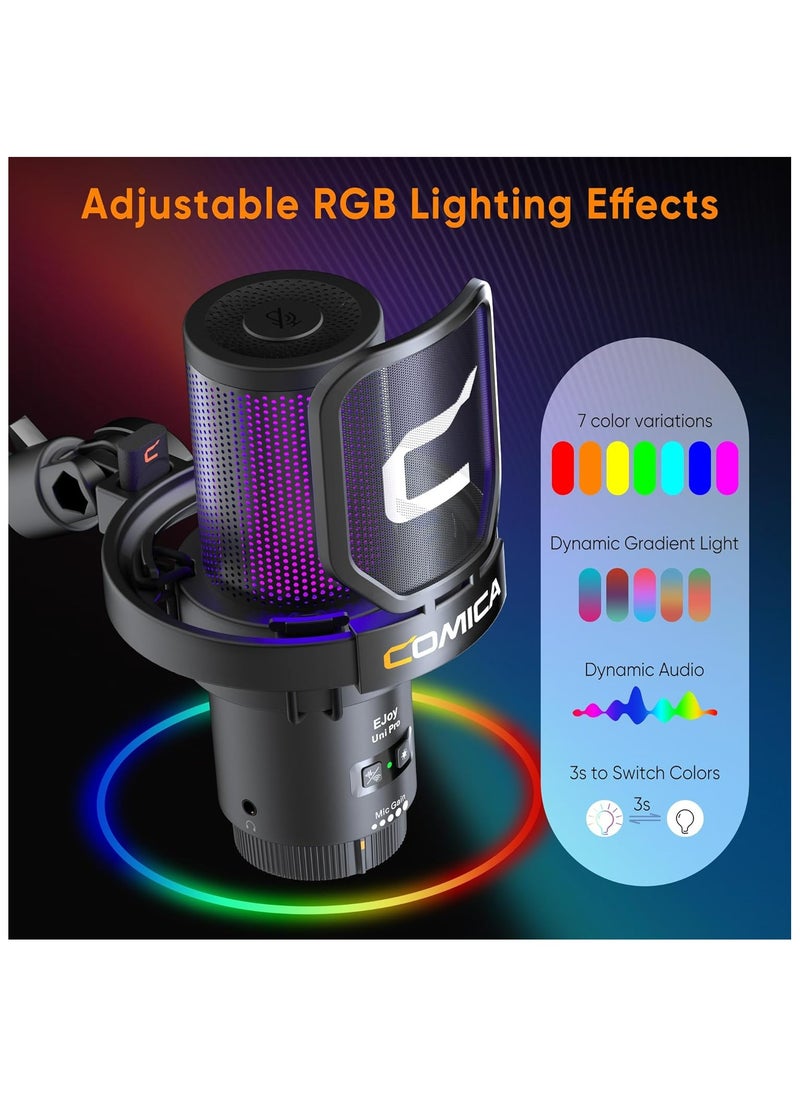 COMICA - Comica EJoy Uni Pro Wireless USB Condenser Gaming for PC, PS4, PS5, USB C Phone and Mac, Boom Arm RGB Computer Mic for Twitch, Streaming, Podcasting, Noise Cancellation Mic with Mute, Gain, Monitoring - Image 1