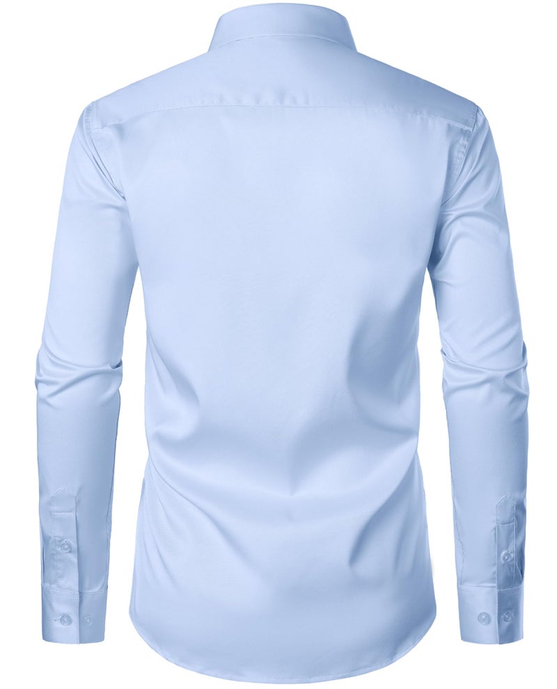 ZEROYAA Men's Urban Stylish Casual Business Slim Fit Long Sleeve Button Up Dress Shirt with Pocket ZLCL29 Sky Blue Large - Image 3