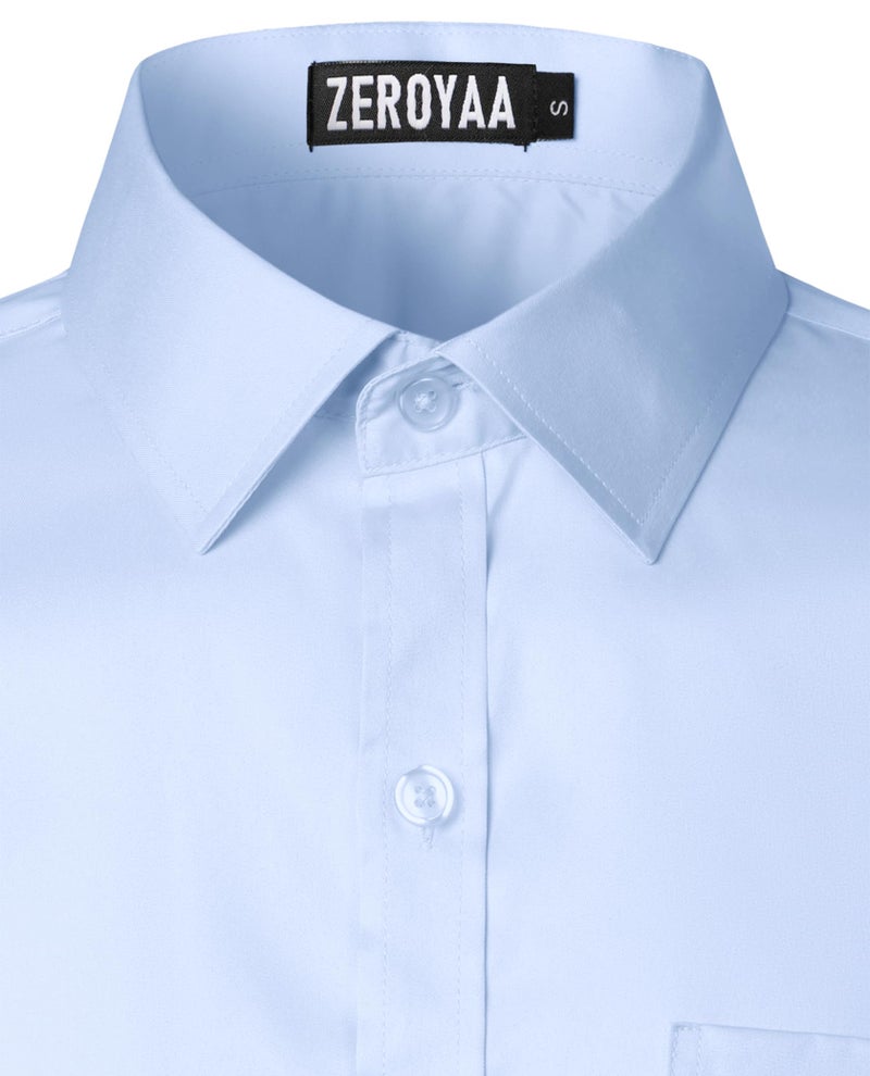 ZEROYAA Men's Urban Stylish Casual Business Slim Fit Long Sleeve Button Up Dress Shirt with Pocket ZLCL29 Sky Blue Large - Image 5