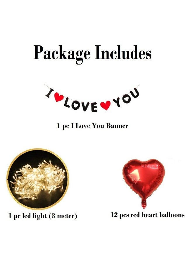 HK Balloons Pack Of 14 I Love You Banner With Led Light And Heart Balloons - Perfect Valentine'S Day Decorations Anniversary Decorations For Husband Wife Couples - Image 2