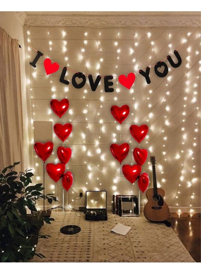 HK Balloons Pack Of 14 I Love You Banner With Led Light And Heart Balloons - Perfect Valentine'S Day Decorations Anniversary Decorations For Husband Wife Couples - Image 1