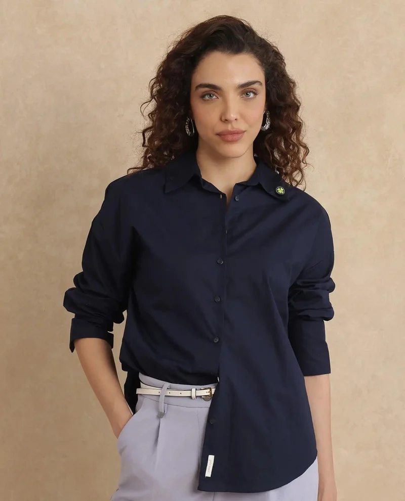 Rareism Women's Boxy Fit Plain Shirt