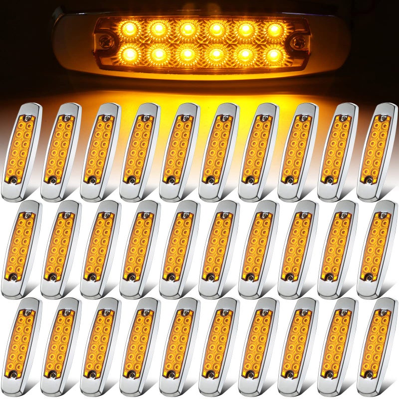 أضواء جانبية LED كهرمانية Tallew 30 قطعة 64 بوصة مع 12 صمام ثنائي للإشارة الأمامية والخلفية لشاحنة مقطورة