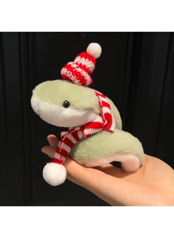 2025 Year Of The Snake Mascot Doll Cyber Celebrant Plush Toy Snake Doll Wrap Cute Doll Pendant-Color: Little Green Snake + Striped Hat + Red And White Striped Scarf (ready Stock, Upgraded Velvet, Soft And Waxy Feel)  - Image 1