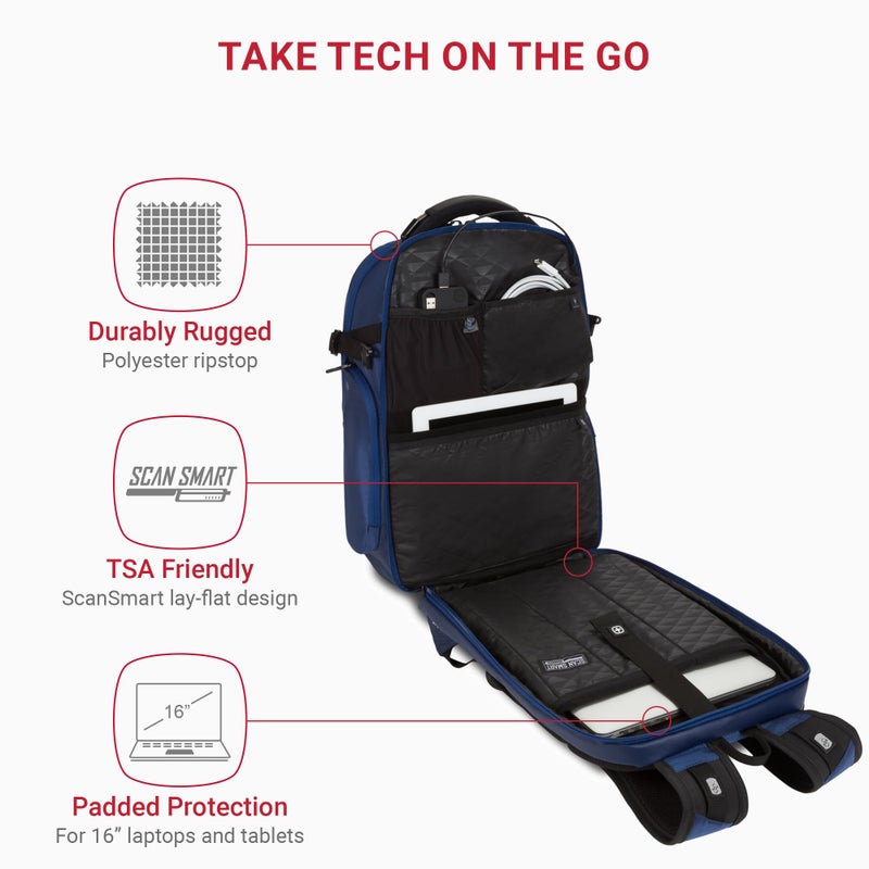 SwissGear Travel Tech Elite Laptop Backpack â€“ Fits Laptops up to 16â€ â€“ ScanSmart TSA-Friendly Backpack with USB Port, Shoe Compartment & Organizer Pockets â€“ Navy Ballistic - Image 2