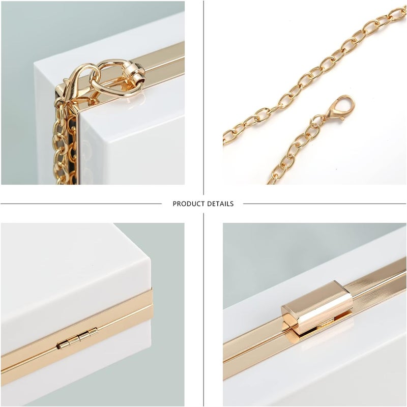 WJCD Women Clear Purse Acrylic Box Clutch Handbag, Small Transparent Crossbody Evening Bag Stadium Approved Gold Chain Strap - Image 3