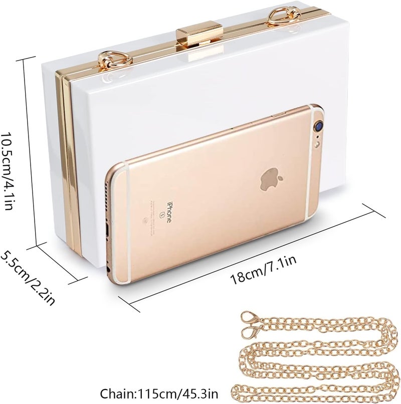 WJCD Women Clear Purse Acrylic Box Clutch Handbag, Small Transparent Crossbody Evening Bag Stadium Approved Gold Chain Strap - Image 2