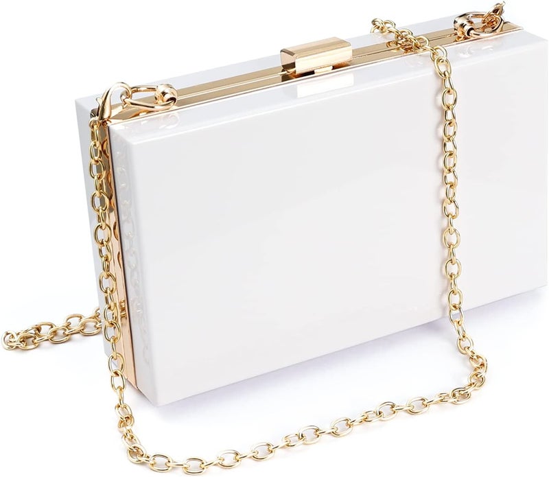 WJCD Women Clear Purse Acrylic Box Clutch Handbag, Small Transparent Crossbody Evening Bag Stadium Approved Gold Chain Strap - Image 1