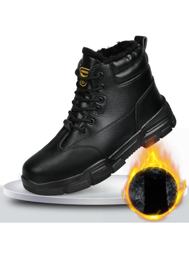 NIBEMINENT Winter Warm Fleece Lined High Top Work Shoes Anti Crush Oil Resistant Acid And Alkali Protective Shoes Men's Sulfurized Shoes - Image 1