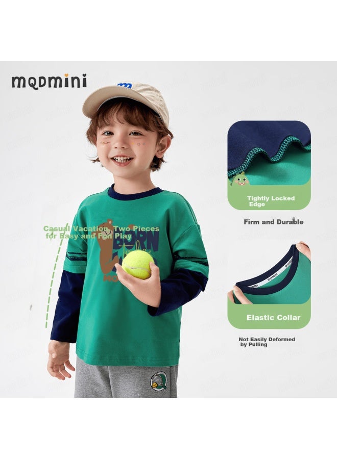 Mqdmini Children's Long-sleeve T-shirt, Boys' T-shirt, 5a Antibacterial Undershirt For Young Kids, Sports And Preppy Style