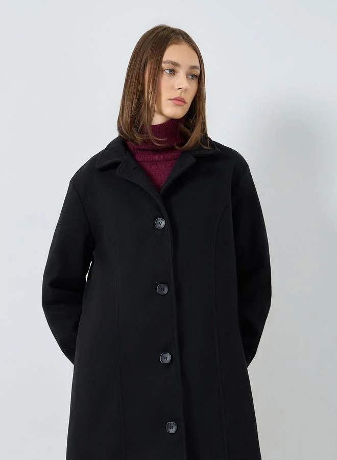 Styli Black Regular Fit Button-Down Coat