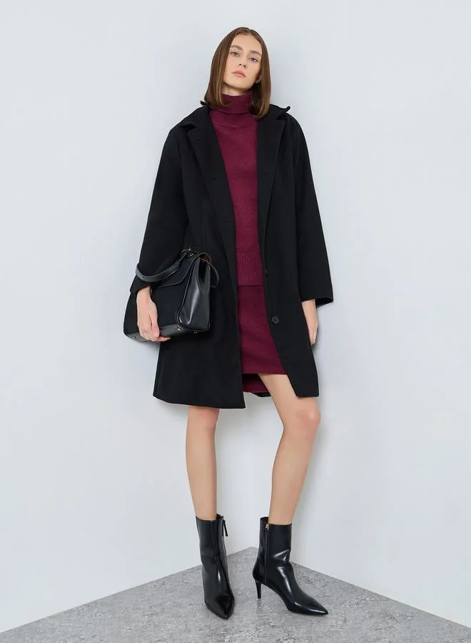 Styli Black Regular Fit Button-Down Coat