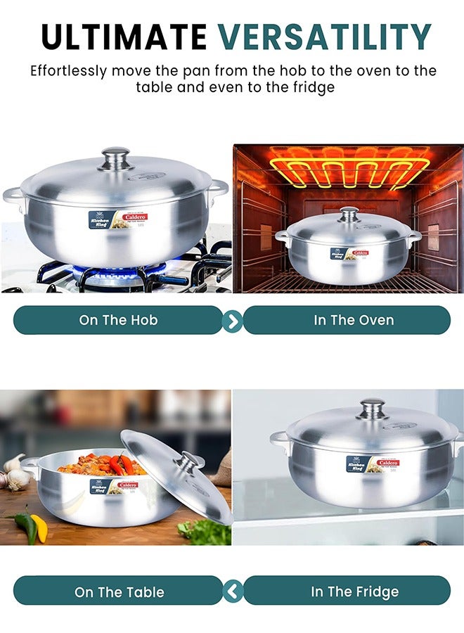 Kitchen King Premium Aluminium Caldero Pot – 36 cm (13.5 Ltr) – Heavy Bottom, Multi-Layer Durable Construction, Even Heat Distribution, Tight-Fitting Lid, Heat-Resistant Handles, Versatile for Stovetop & Oven, Dishwasher Safe