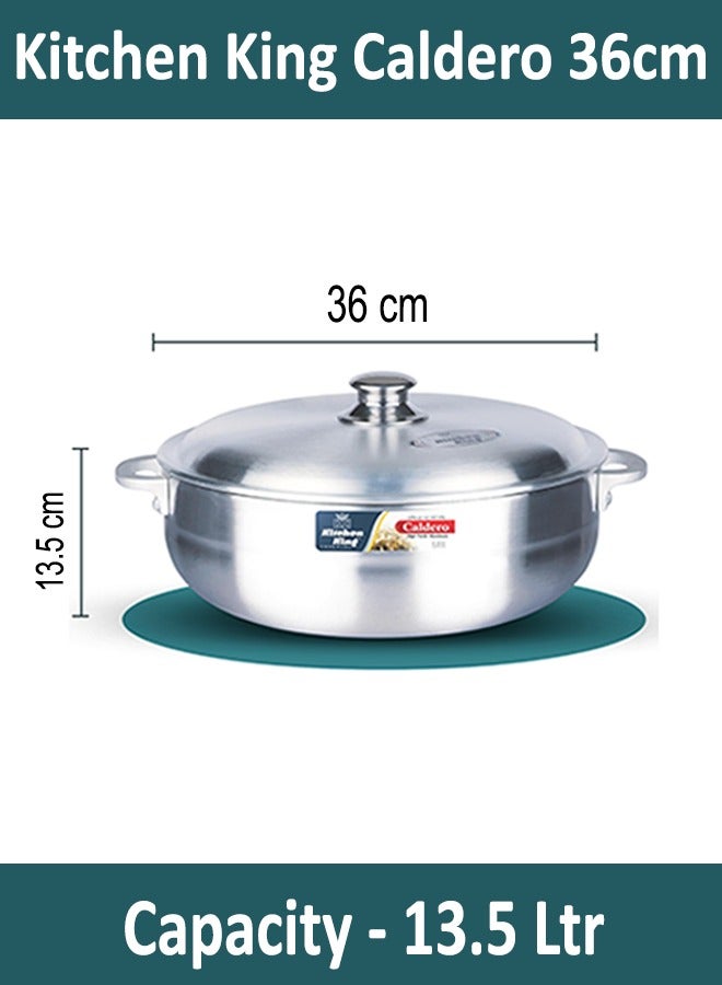 Kitchen King Premium Aluminium Caldero Pot – 36 cm (13.5 Ltr) – Heavy Bottom, Multi-Layer Durable Construction, Even Heat Distribution, Tight-Fitting Lid, Heat-Resistant Handles, Versatile for Stovetop & Oven, Dishwasher Safe
