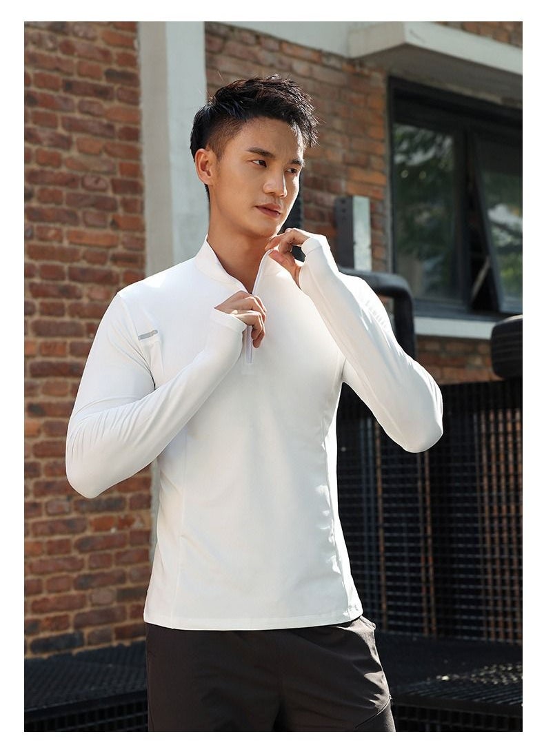 UTDOORWEAR - تي شيرت رجالي بأكمام طويلة وياقة واقفة وسحّاب نصف رفيع للجري واللياقة البدنية سريع الجفاف - Image 1