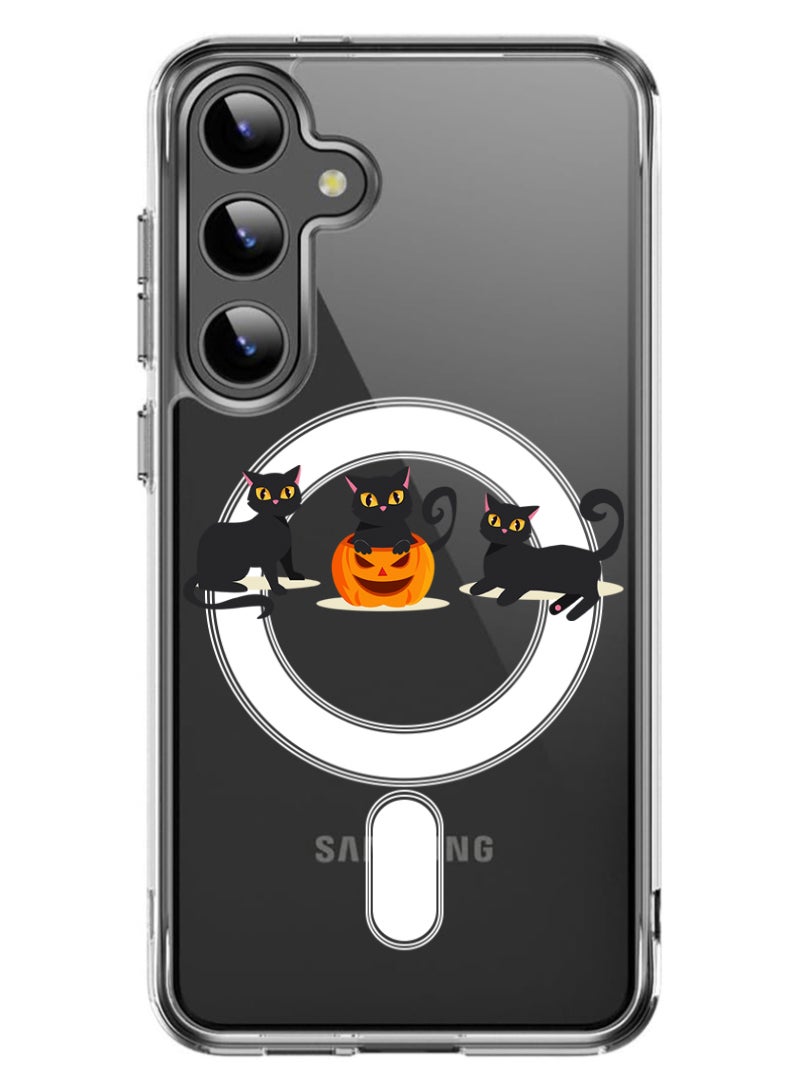 Theodor Magnetic Case for Samsung Galaxy S24 Plus 6.7-inch Compatible with MagSafe Wireless Charging, Shockproof Phone Bumper Cover Cats Pumpkin Halloween2-01 - Image 1