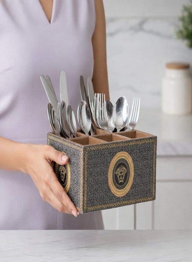 amimashop® Wooden Cutlery Holder for Kitchen| Spoon Stand |Cutlery holder for dining table|cutlery stand |Kitchen Organizer for Spoons, Forks & Knives (Blue Design) - Image 3