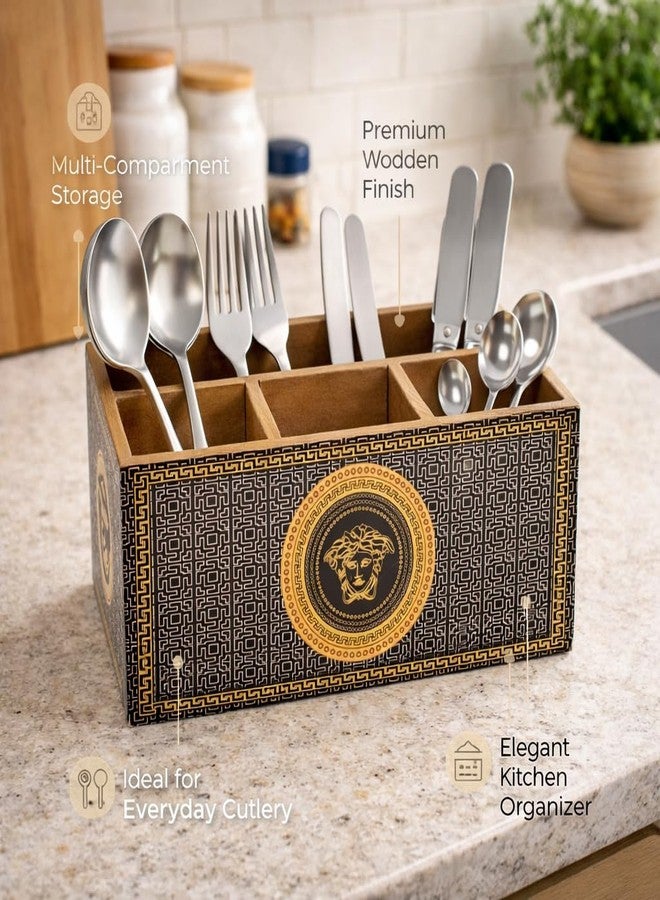 amimashop® Wooden Cutlery Holder for Kitchen| Spoon Stand |Cutlery holder for dining table|cutlery stand |Kitchen Organizer for Spoons, Forks & Knives (Blue Design) - Image 4