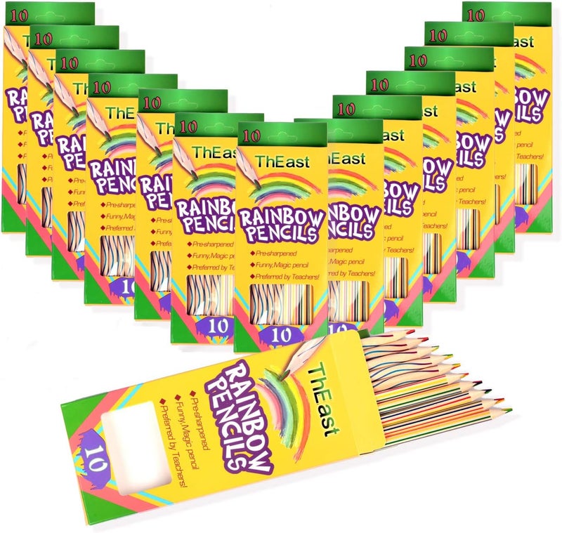 ThEast Rainbow Pencils, Pack of 14(140 Pieces), 4 Color in 1 Rainbow Colored Pencils for Kids, Assorted Colors for Drawing, Coloring, Sketching, Art Supplies, Pre-sharpened - Image 1