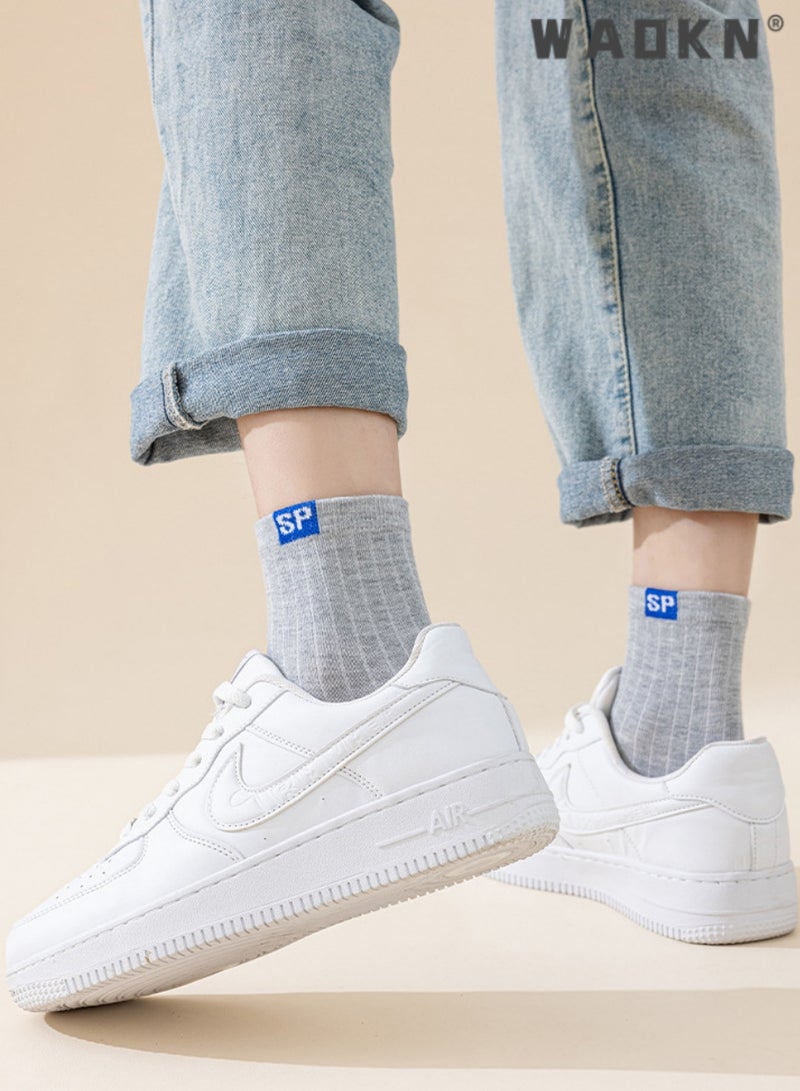 دبليو أيه أو كي أن 5 أزواج من الجوارب القطنية المخططة للرجال حتى منتصف الساق، ملابس عمل رسمية بخمسة ألوان، تمتص الرطوبة، مناسبة لجميع المواسم، مثالية لأنماط الحياة النشطة، ملابس الجري اليومية، جوارب رائعة - Image 2