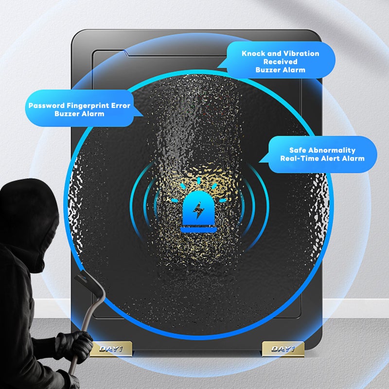 Dayi Fingerprint Safe Box with Dual Alarm System, Reinforced Alloy Bolts, Semiconductor Sensor, and 4 AA Batteries – 38×31×45CM Security Safe for Home and Office - Image 5